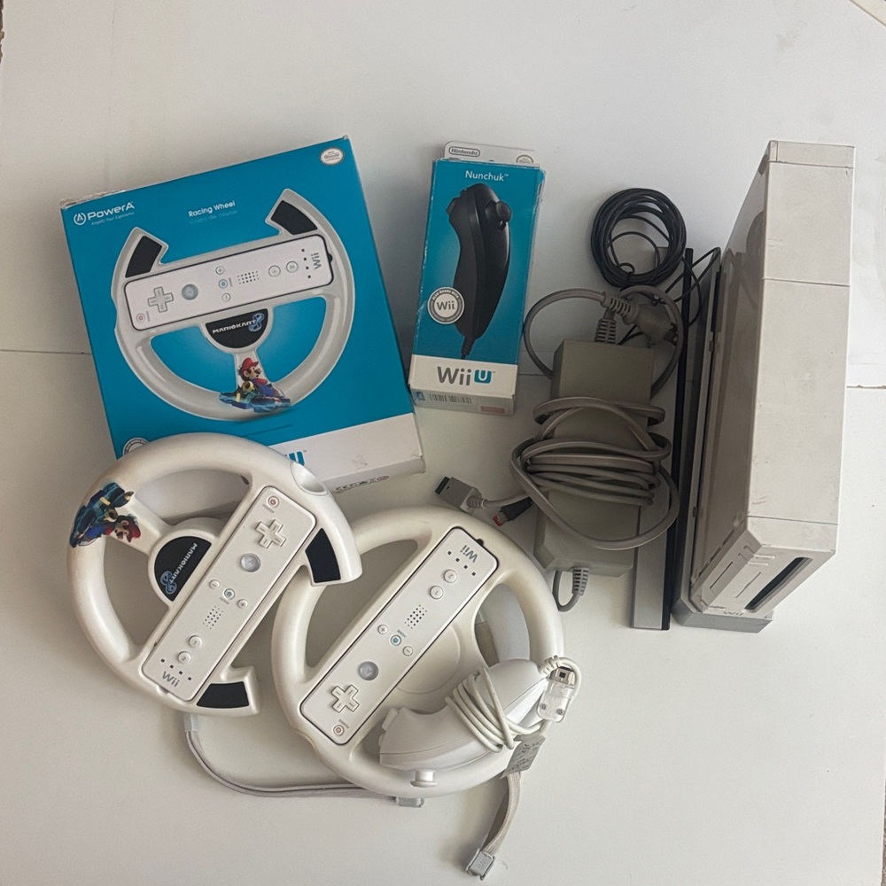 Nintendo Wii Set with White Controllers and Accessories